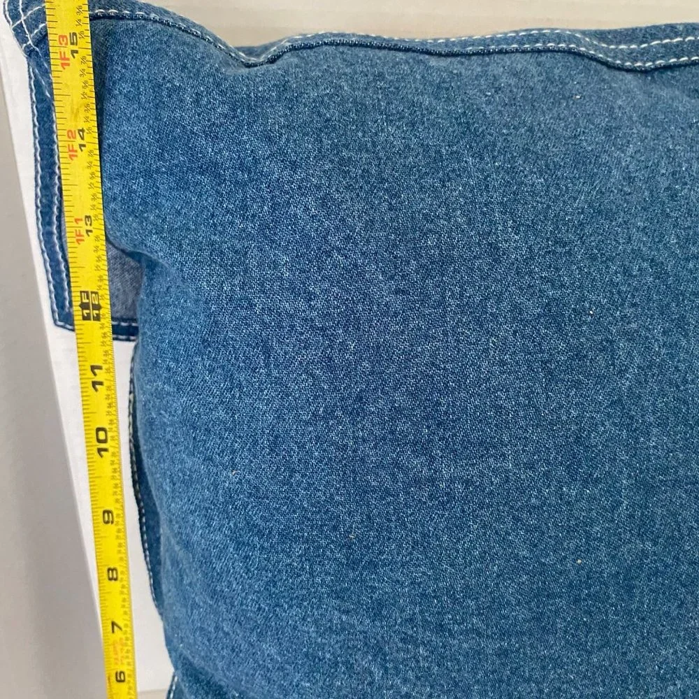 Denim throw pillow button closure blue casual‎ decorative 100% cotton 18